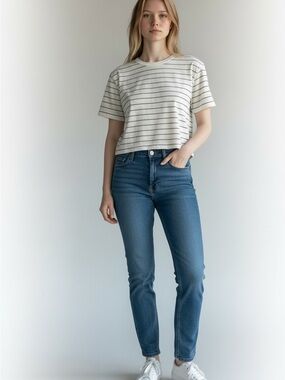 Aeropostle Cotton The OG Tee Collection Cropped 90s Slim Kate Stripe Tee Size Lg